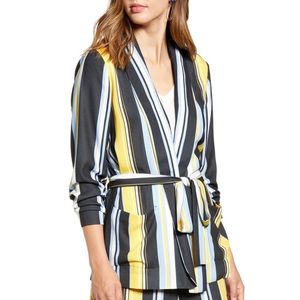 Halogen Soft Tie Waist Jacket Black Lucinda Stripe
